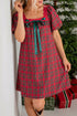 Plaid Square Collar Lace Trim Short Sleeve Shift Mini Dress