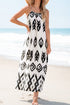 Abstract Geometric Pattern Sleeveless Flowy Maxi Dress