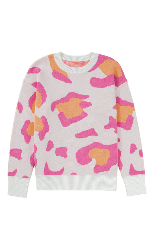 Abstract Animal Print Relaxed Crew Neck Knit Sweater