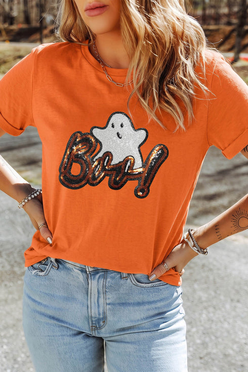 Light Catching Sequin Ghost Graphic T Shirt