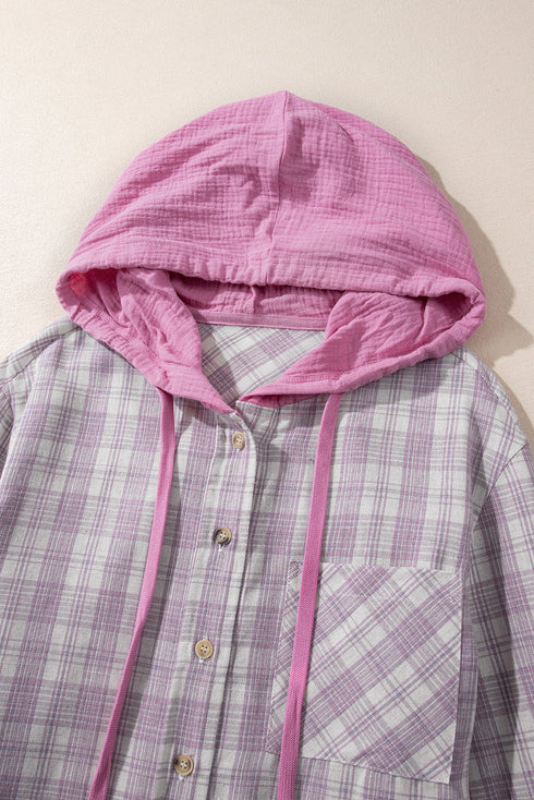 Southern Belle Checkered Plaid Loose Fit Hooded Shacket