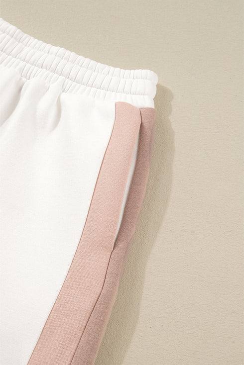 Casual Patchwork Drop Shoulder Pullover Short Sets