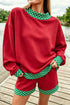 Polka Dot Trim Baggy Pullover Two Piece Short Set