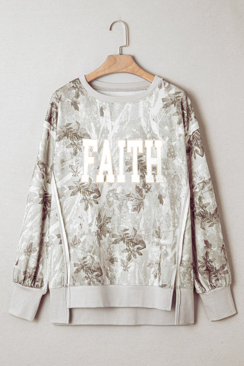 Polyester Faith Embroidered Graphic Pullover Camo Sweatshirt