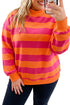 Striped Ribbed Trim Mock Neck Dropped Shoulder Sweatshirt
