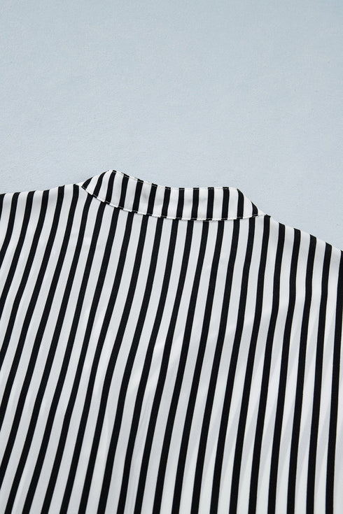 Striped Pattern Half Sleeve Button Up Blouse