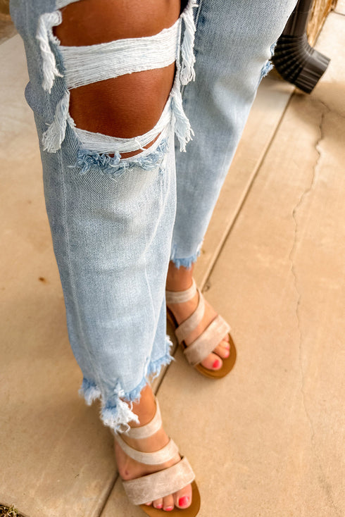 Casual Washed Distressed Solid Denim Wide Leg Jeans