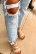 Casual Washed Distressed Solid Denim Wide Leg Jeans