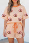 Striped Sequined Pumpkin Relaxed Tee Drawstring Shorts Two Piece Set