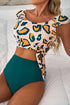 Abstract Print Cap Sleeve Tie Detail Bikini Set