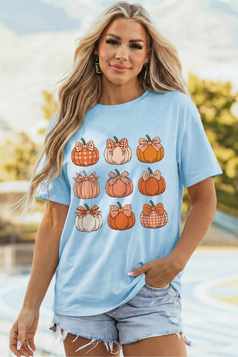 Multiple Pumpkin Print Graphic Pattern Statement Tee