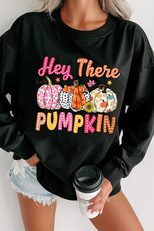 Polyester Cotton Pumpkin Print Relaxed Pullover Sweatshirt