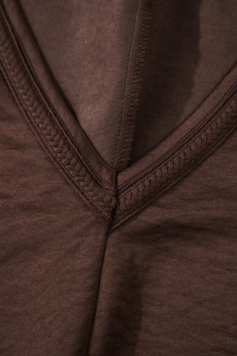 Braided V Neck Long Sleeve Wide Leg Pant Set