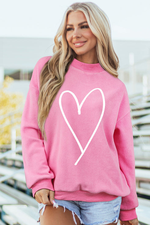 Lover Graphic Mock Neck Exposed Seam Pullover Sweatshirt