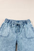 Drawstring Elastic Waist Loose Wide Leg Denim Jeans