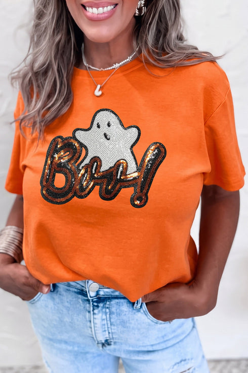 Light Catching Sequin Ghost Graphic T Shirt