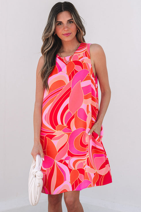 Abstract Blossoms Sleeveless Shift Dress