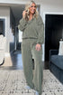 Four Leaf Clover Twisted Ribbed Exposed Seam V Neck Pullover Loungewear Set