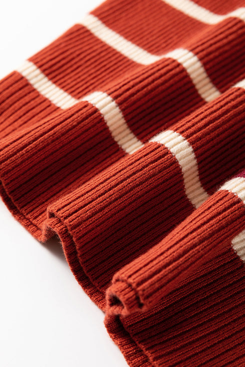 Striped Ribbed Knit Half Zip Mini Dress