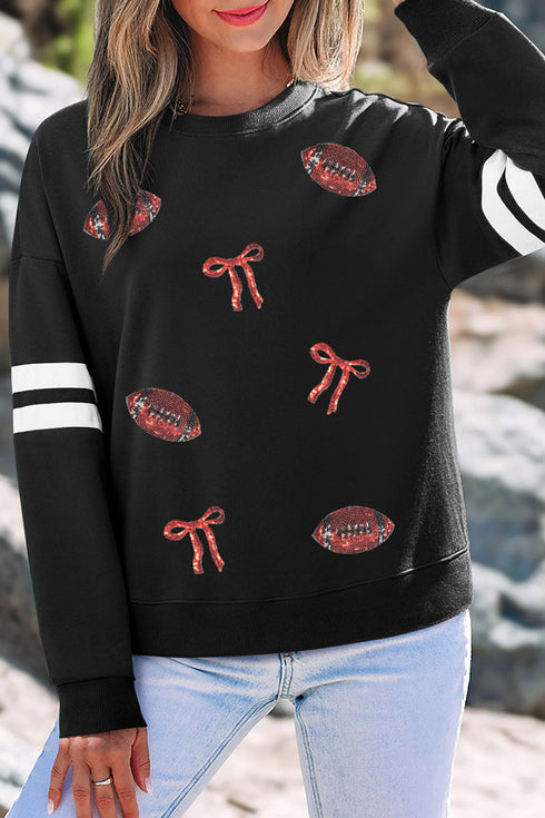 Light Catching Rhinestone Rugby Bow Graphic Sweatshirt