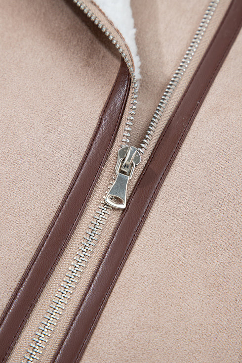 Modern Faux Suede Sherpa Lined Lapel Collar Vest