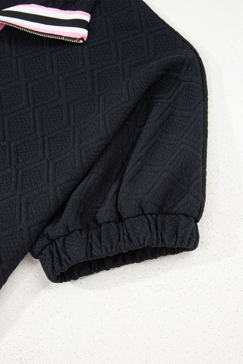 Textured Striped Collared Zip Up Two Piece Dress