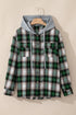 Plaid Print Chest Pocket Button Down Hooded Shacket