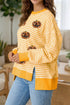 Sequin Pumpkin Face Stripe Split Side Long Sleeve Tee
