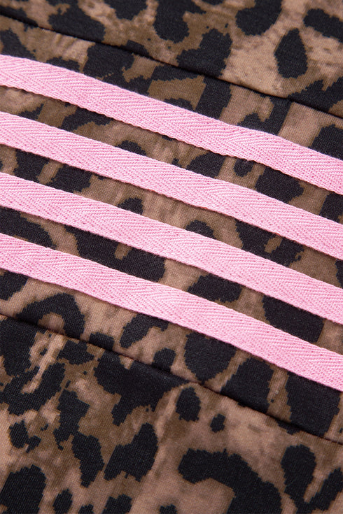 Leopard Print Striped Long Sleeve Top Pant Set