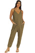 Exclusive Textured Ribbed Sleeveless V Neck Pocketed Jumpsuit