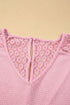Lace Splicing Button Cutout V Neck Waffle Knit Blouse