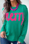 Merry Print Ribbed Trim Round Neck Loose Sweater