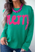 Merry Print Ribbed Trim Round Neck Loose Sweater