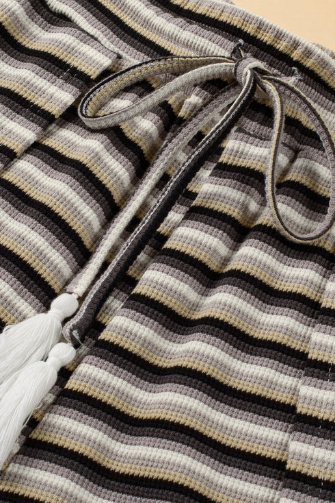 Striped Tassel Detail Tee And Wide Leg Pant Sets