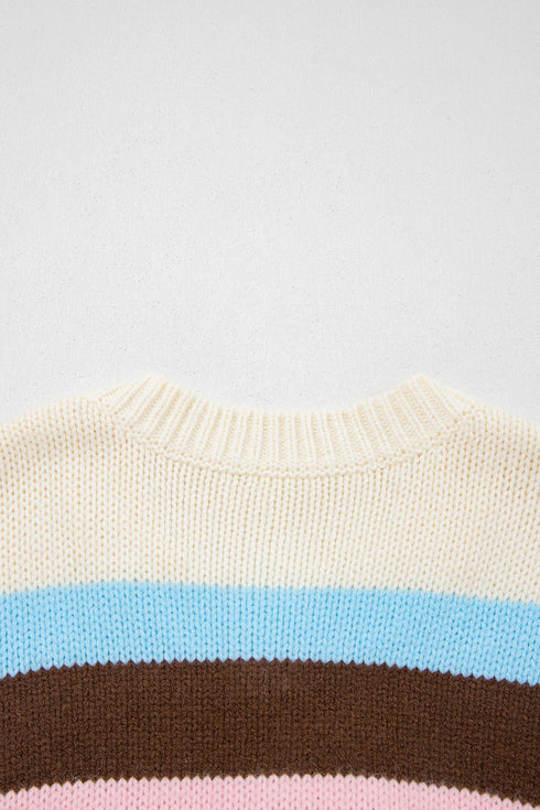Acrylic Polyamide Striped Pattern Drop Shoulder Cardigan