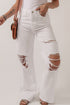 Heavy Distressed Solid Stretch Denim Straight Leg Jeans