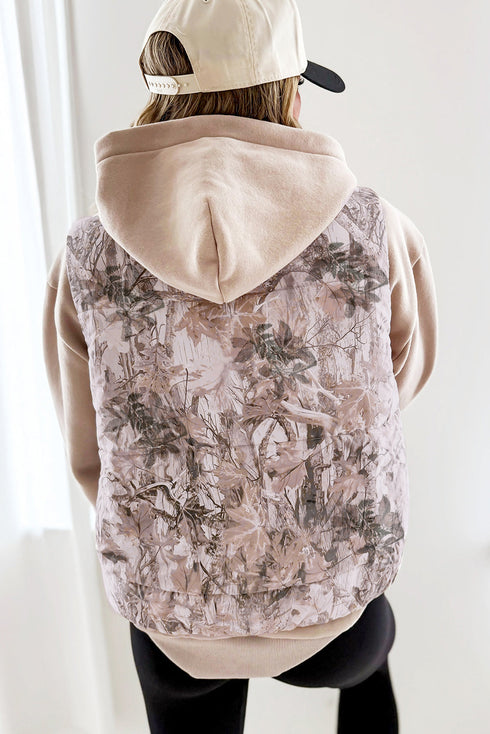 Camouflage Leaf Print Quilted Puffer Layering Vest