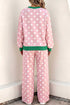 Polka Dot Framed Trim Long Sleeve Drawstring Shift Pant Set