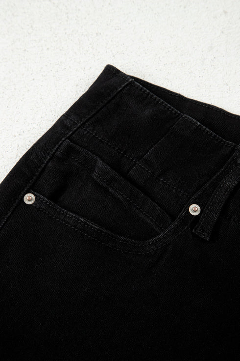 Double Button High Waist Wide Leg Flared Jeans