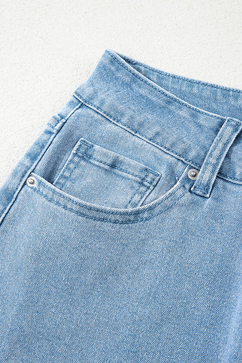 High Rise Cropped Washed Denim Wide Leg Jeans