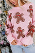 Gingerbread Pattern Round Neck Long Sleeve Shift Sweater