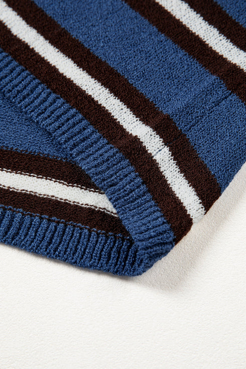 Acrylic Striped Pattern Drop Shoulder Button Cardigan