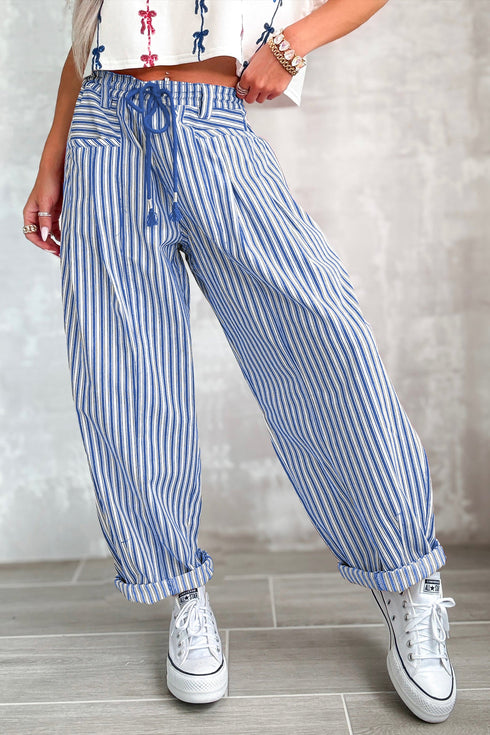 Southern Belle Striped Drawstring Loose Denim Pants