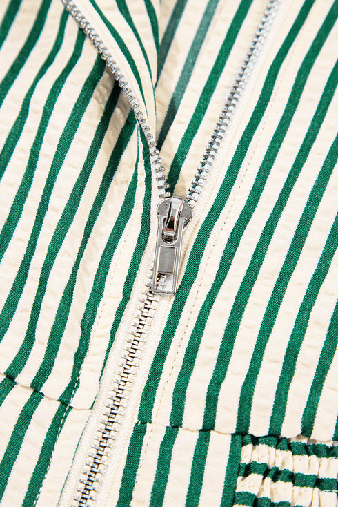 Modern Striped Zip Front Cinched High Waist Midi Dress