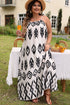 Bohemian Aztec Print H Line Halter Maxi Dress
