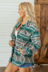 Geometric Print Button Front Long Sleeve Jacket