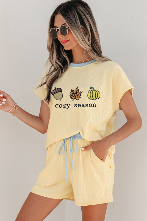 Embroidered Graphic Relaxed Two Piece Short Set
