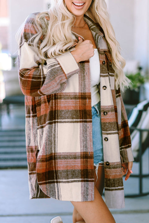 Casual Plaid Print Flap Pocket Long Shacket