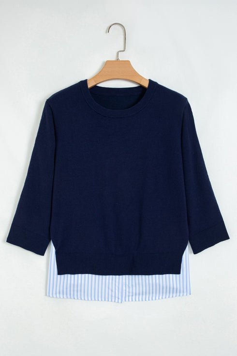 Drop Shoulder Long Sleeve Striped Pullover Sweater