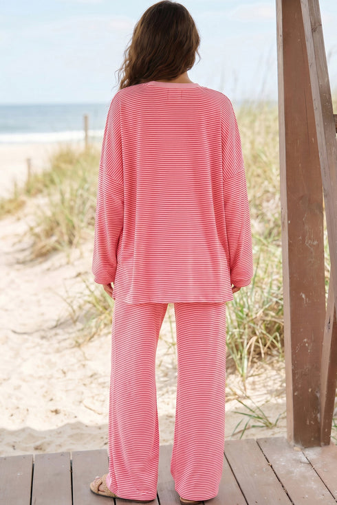 Striped Drop Shoulder Long Sleeve Pant Set